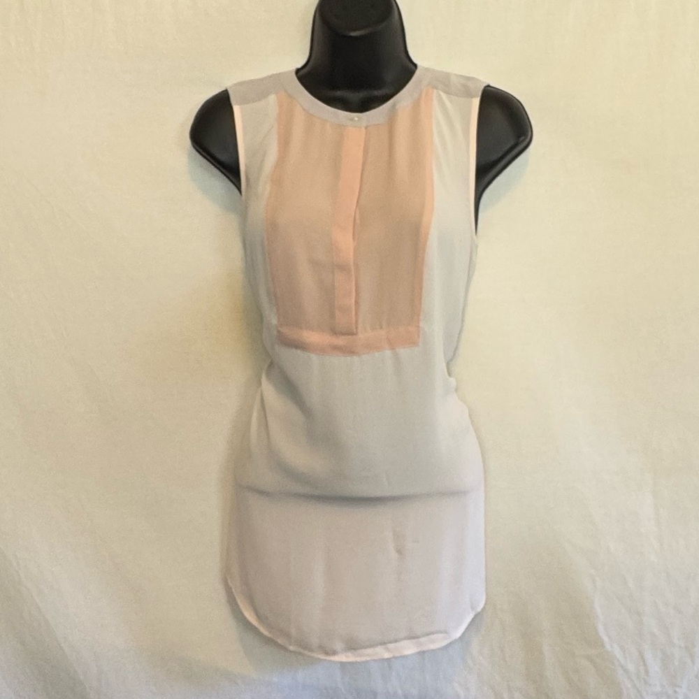 D-112 Loft White Pink & Gray Sleeveless Pullover Summer Blouse Size‎ XSM